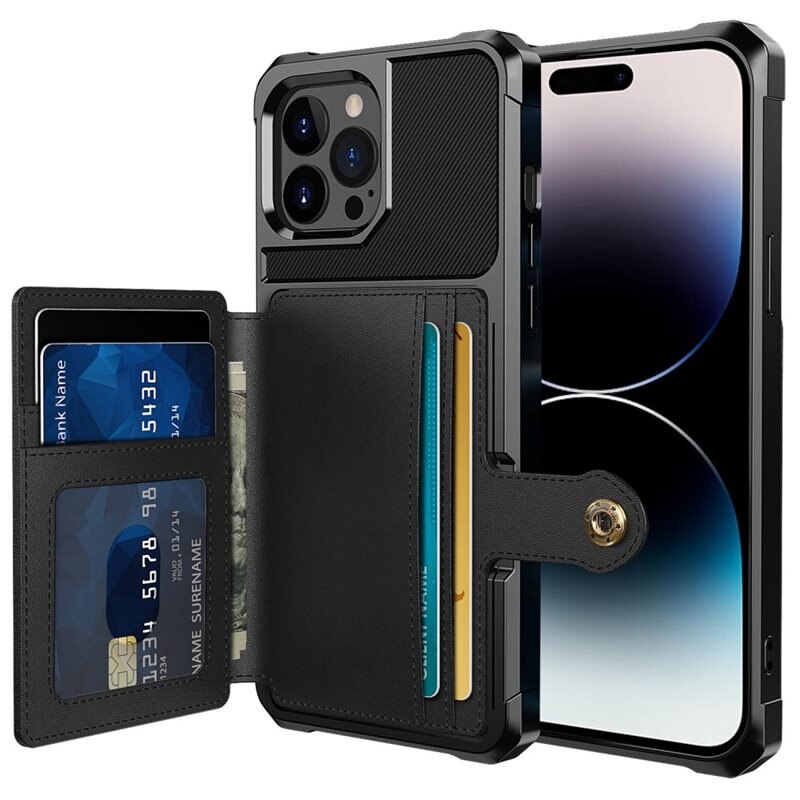 Tough Multi-slot Deksel iPhone 14 Pro Svart - Mobildeksel med praktisk kortspor og lommebok