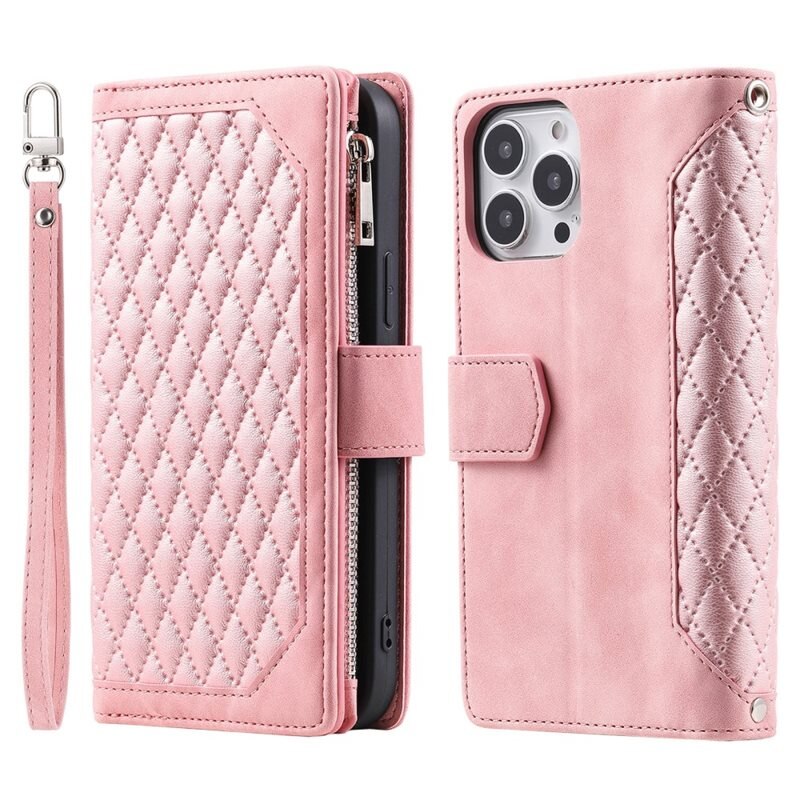 Lommebokveske iPhone 16 Pro Max Quilted Rosa - Mobilveske for damer