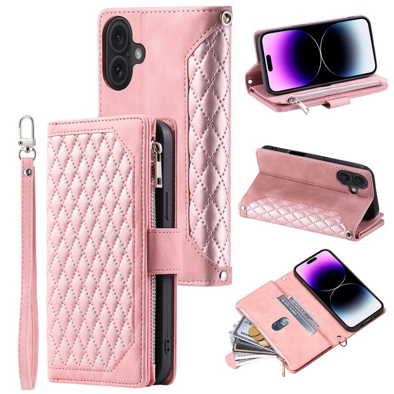 Lommebokveske iPhone 16 Quilted Rosa - Mobilveske for damer