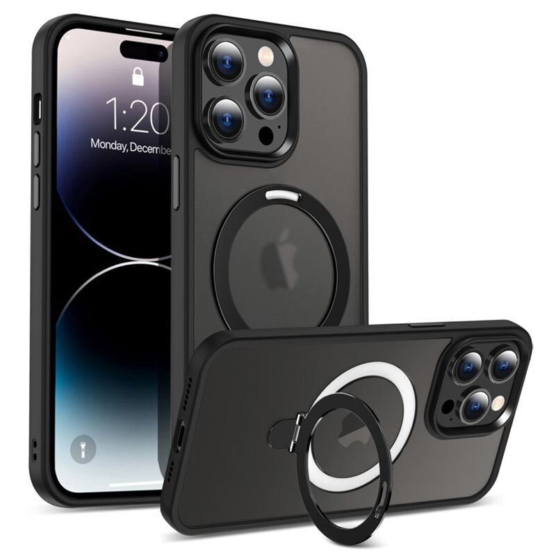 Hybriddeksel MagSafe Ring iPhone 16 Pro Svart - Stilfullt deksel med uttrekkbar magnetisk ring