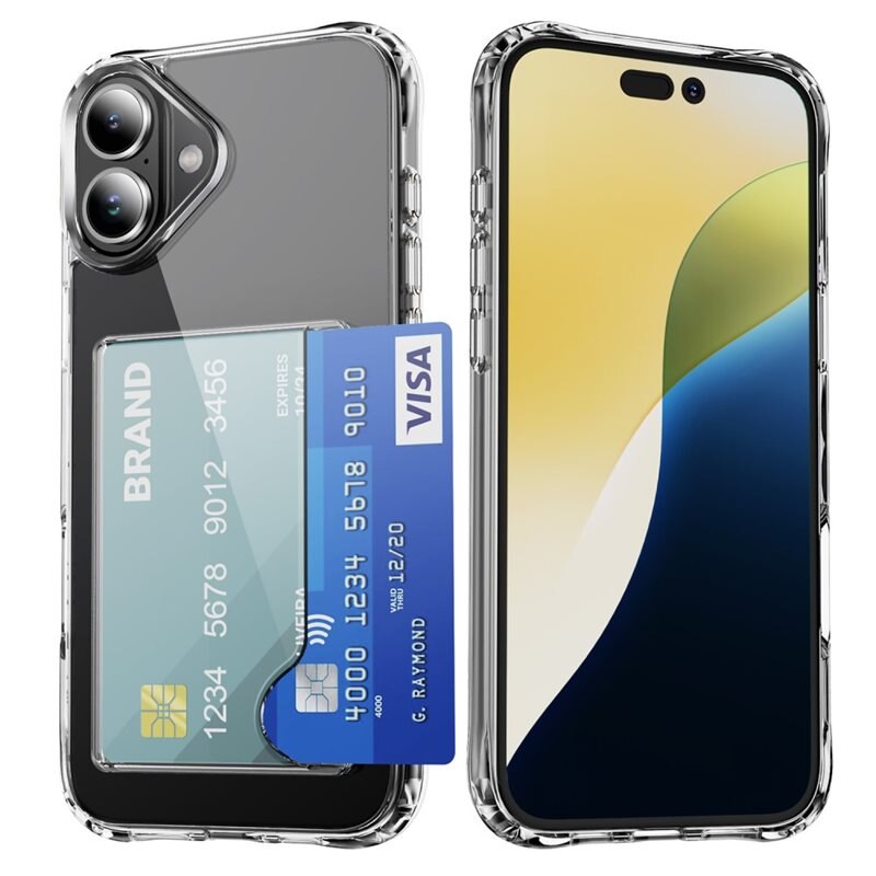 Hybriddeksel Kortholder iPhone 16 Plus Gjennomsiktig - Praktiskt deksel med kortlomme