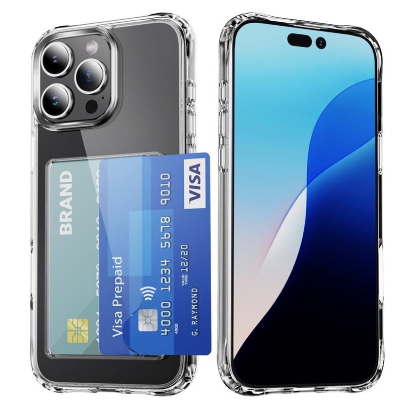 Hybriddeksel Kortholder iPhone 16 Pro Gjennomsiktig - Praktiskt deksel med kortlomme