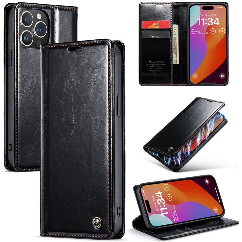 CaseMe Leather Wallet iPhone 16 Pro Max svart