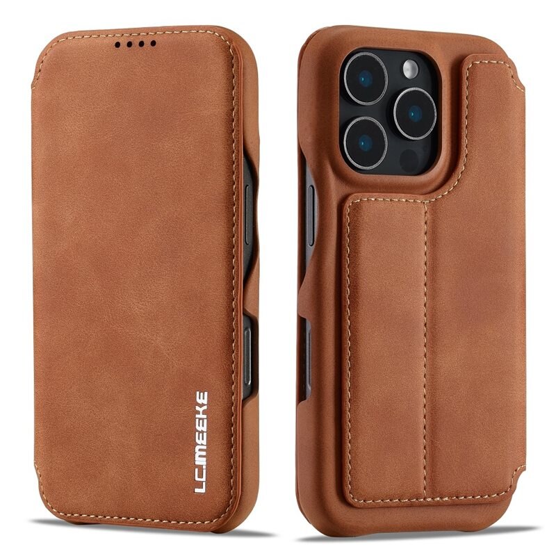 LC.IMEEKE Slim Lommebokdeksel iPhone 16 Pro cognac
