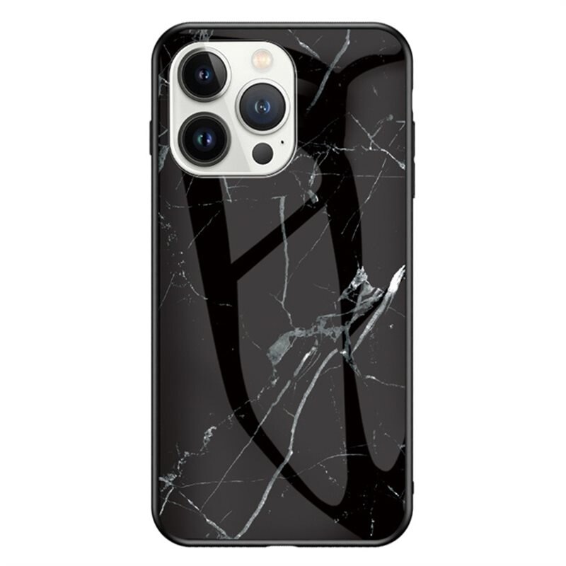 Herdet Glass Deksel iPhone 16 Pro svart marmor - Stilig mobildeksel med mønster