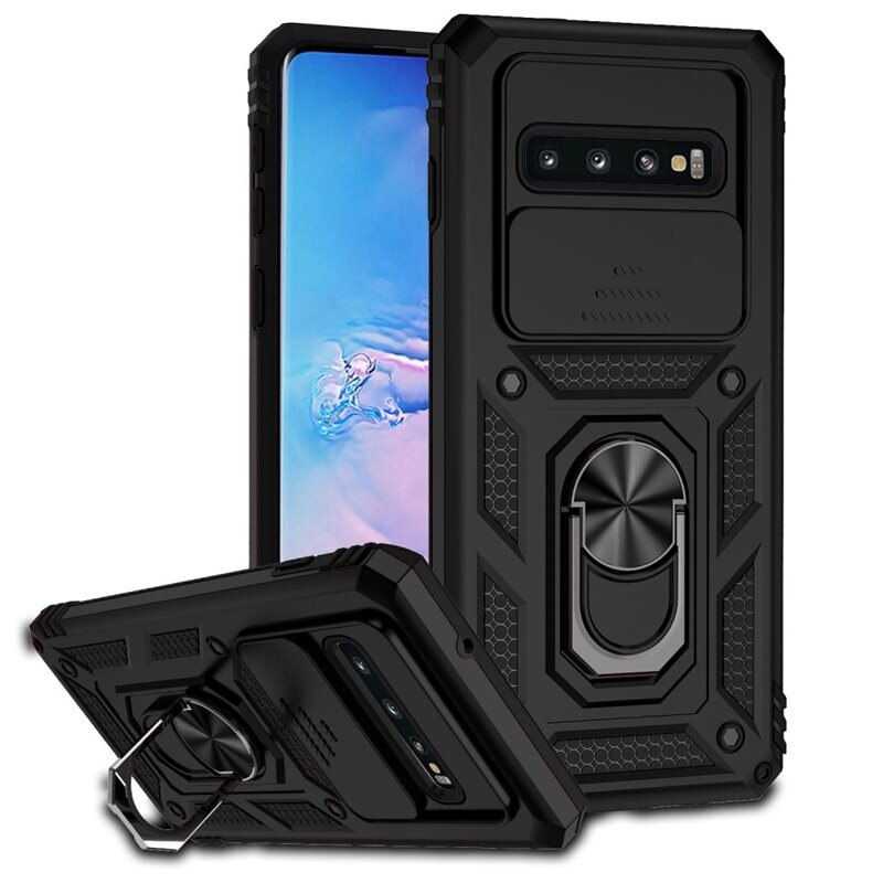 Hybriddeksel Ring + Kamerabeskyttelse Samsung Galaxy S10 Svart - Kul deksel med kamerahull