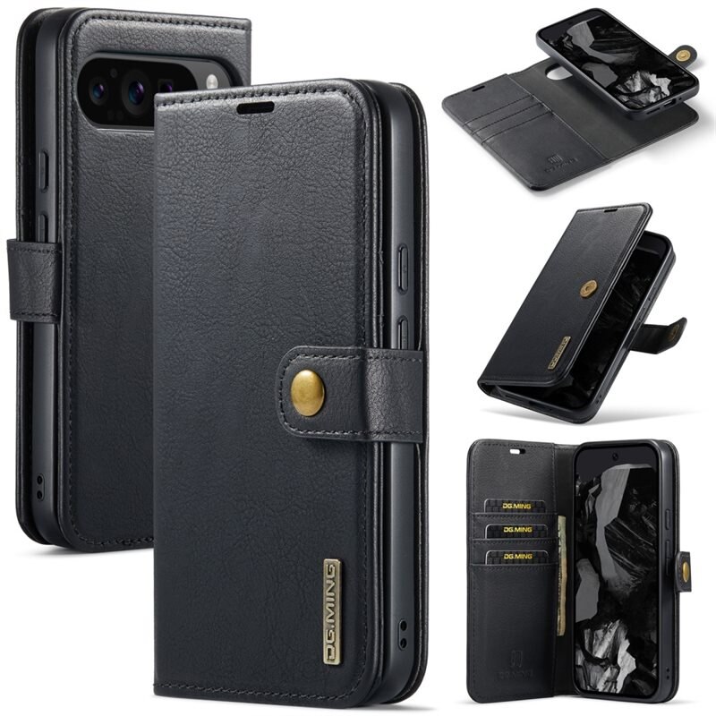 DG.MING Magnet Wallet Google Pixel 9 Pro XL Black - Stilrent lær-etui med avtagbart magnetisk deksel