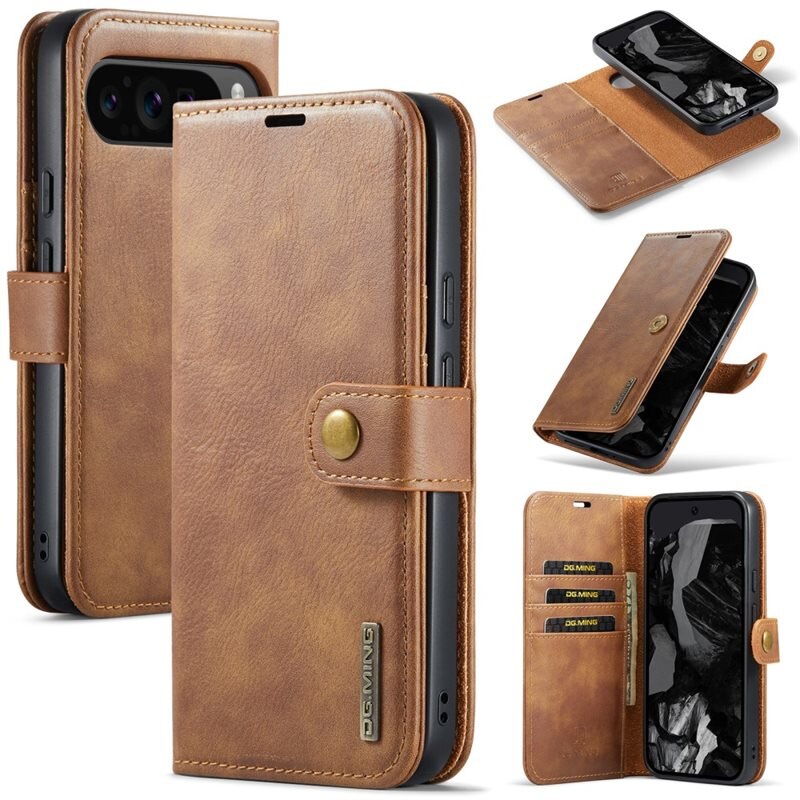 DG.MING Magnet Wallet Google Pixel 9 Pro XL Cognac - Stilrent lær-etui med avtagbart magnetisk deksel