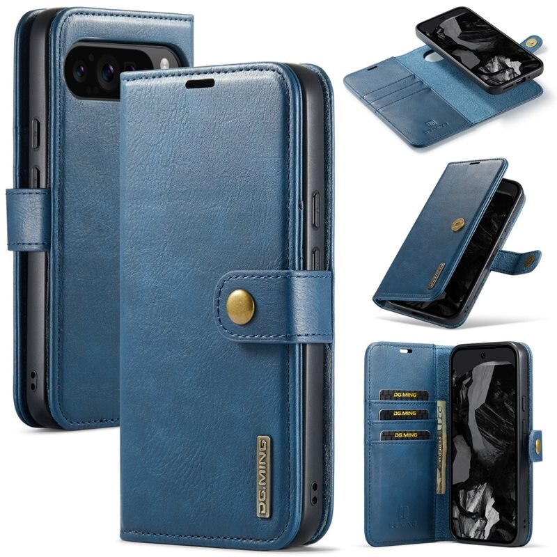DG.MING Magnet Wallet Google Pixel 9 Pro XL Blue - Stilrent lær-etui med avtagbart magnetisk deksel