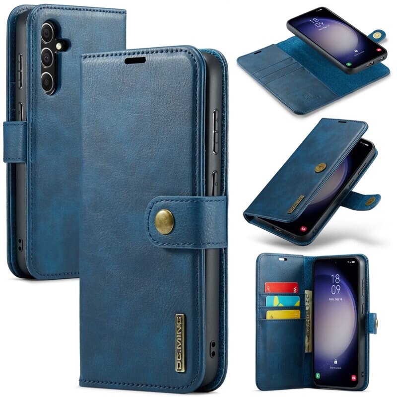 DG.MING Magnet Wallet Samsung Galaxy S24 FE Blue - Stilrent lær-etui med avtagbart magnetisk deksel
