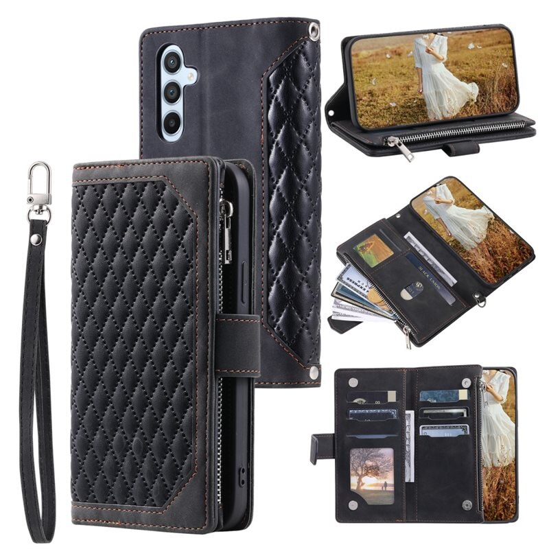 Lommebokveske Samsung Galaxy S25 Plus Quilted Svart - Mobilveske for damer