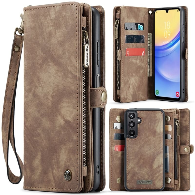 CaseMe Multi-slot Lommeboksetui Samsung Galaxy A16 Brun - Mobildeksel med ekstra mange kortplasser - Kortholder