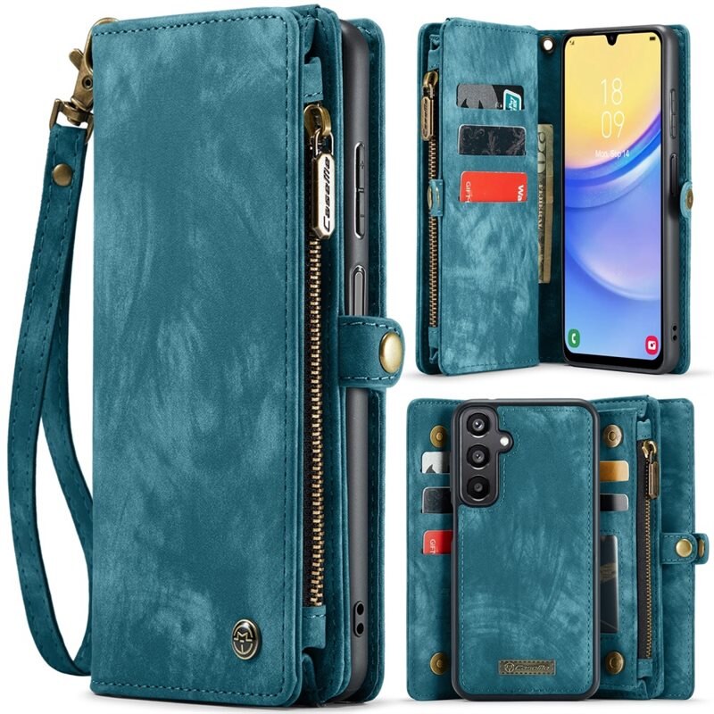 CaseMe Multi-slot Lommeboksetui Samsung Galaxy A16 Blå - Mobildeksel med ekstra mange kortplasser - Kortholder