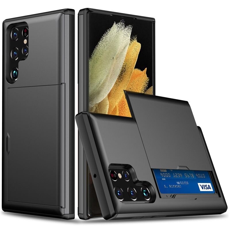 Deksel Kortholder Samsung Galaxy S25 Ultra Svart - Deksel med innebygd kortholder