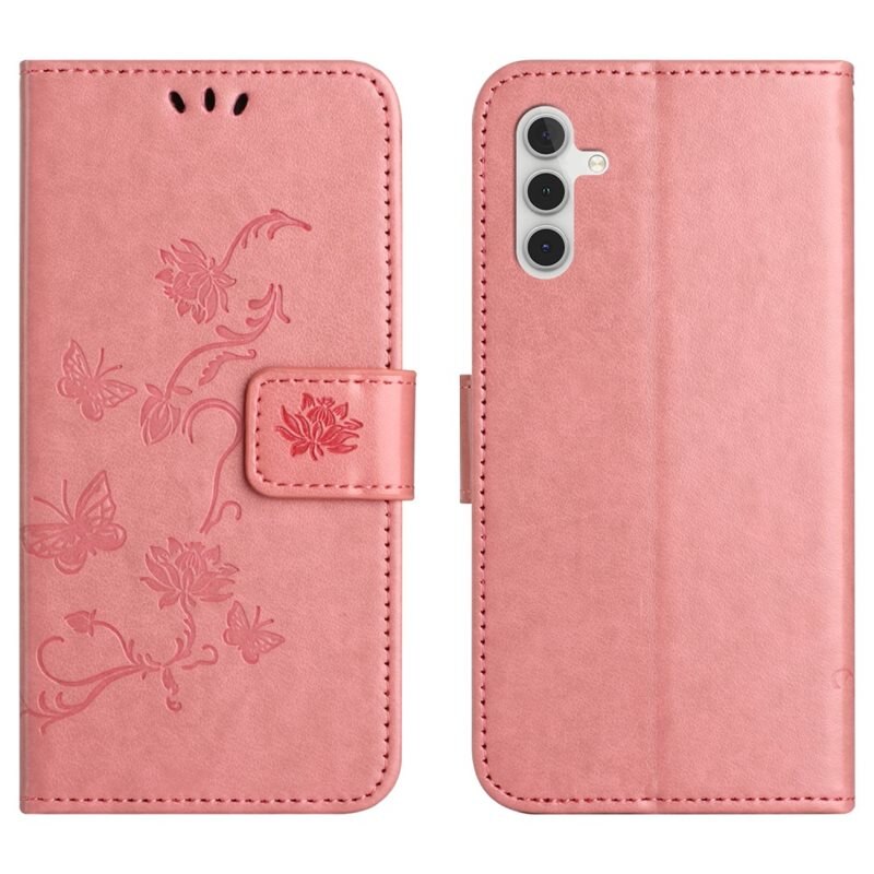 Lærveske Sommerfugler Samsung Galaxy A36 Rosa - Fint lommeboketui med mønster