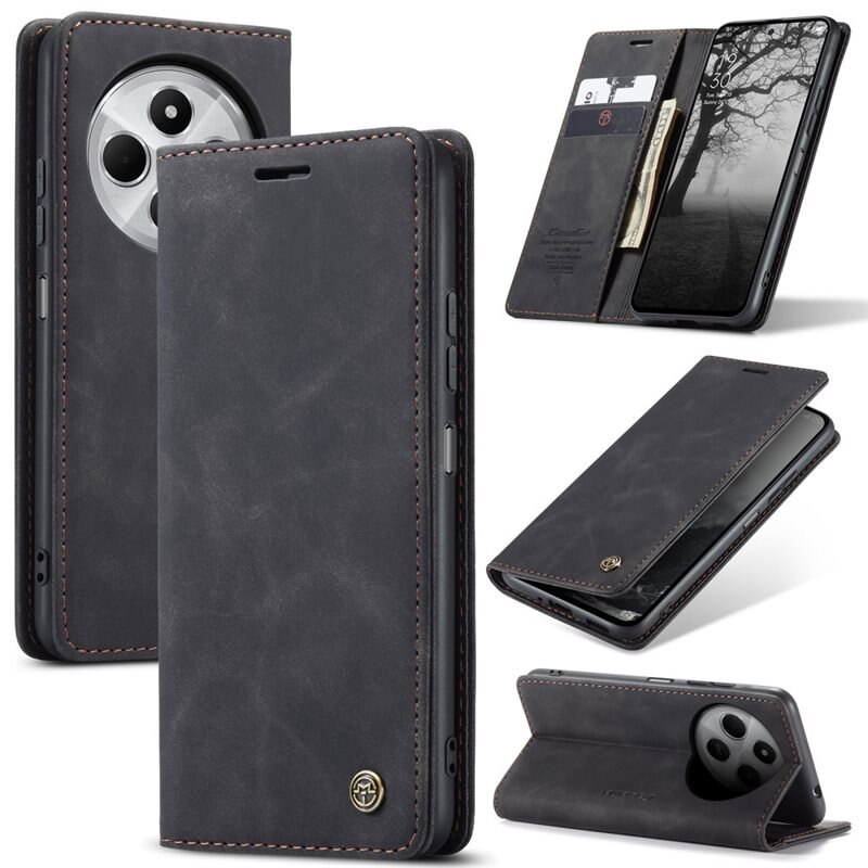 CaseMe Slim Lommebokveske Xiaomi Redmi 14C Svart - Tynt mobildeksel med lommebok