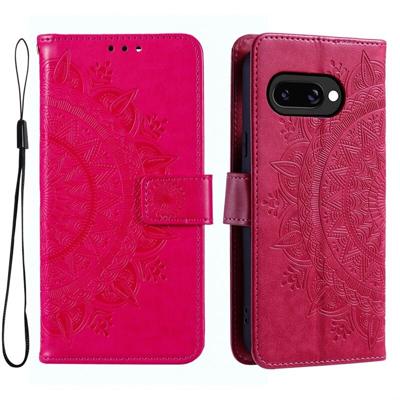 Lærveske Mandala Google Pixel 9a Cerise - Fint lommeboketui med mønster