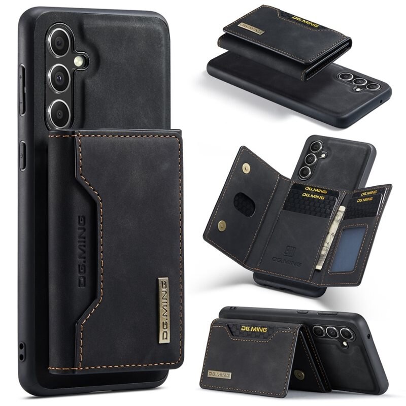 DG.MING Magnetic Card Slot Case Samsung Galaxy S25 Plus Svart - Praktiskt lær-etui med avtagbar lommebok og stativfunksjon