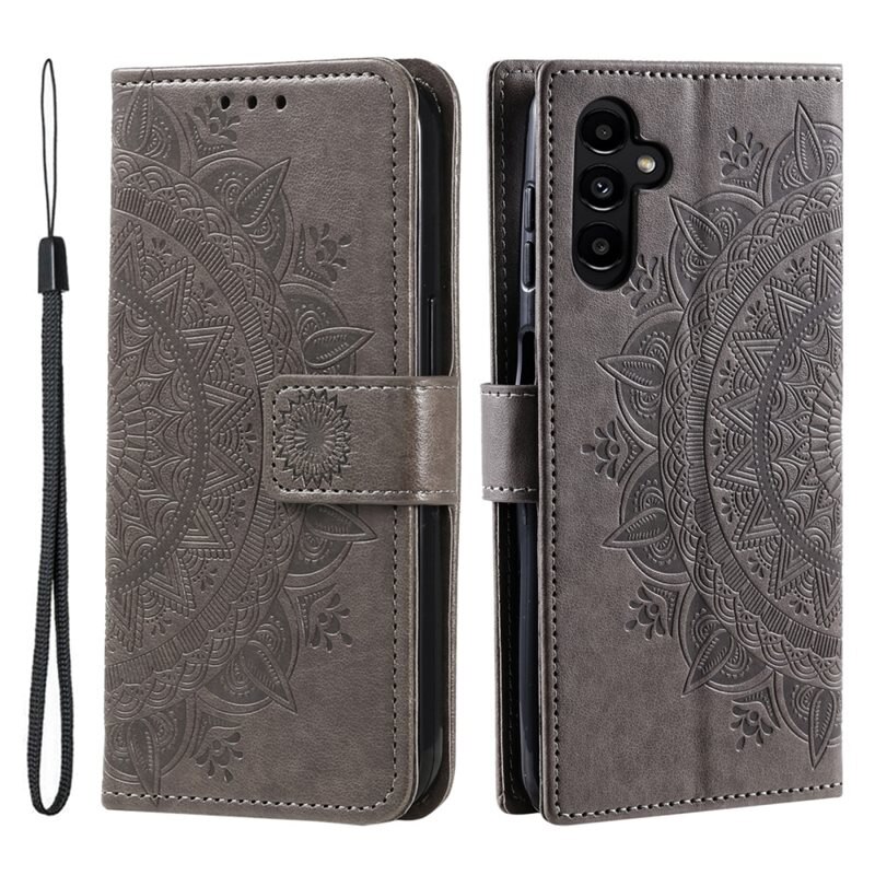 Lærveske Mandala Samsung Galaxy A56 grå - Fint lommeboketui med mønster
