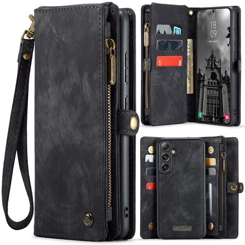 CaseMe Multi-slot Lommeboksetui Samsung Galaxy S25 Plus Grå - Mobildeksel med ekstra mange kortplasser - Kortholder