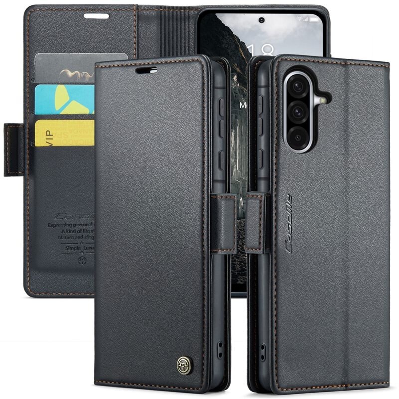 CaseMe RFID blocking Slim Lommebokveske Samsung Galaxy A56 Svart - Tynt mobildeksel med lommebok og RFID-beskyttelse