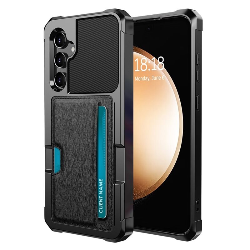 Tough Card Case Samsung Galaxy S25 svart - Ekstra støtsikkert deksel med lett tilgjengelig kortlomme for mobiltelefon