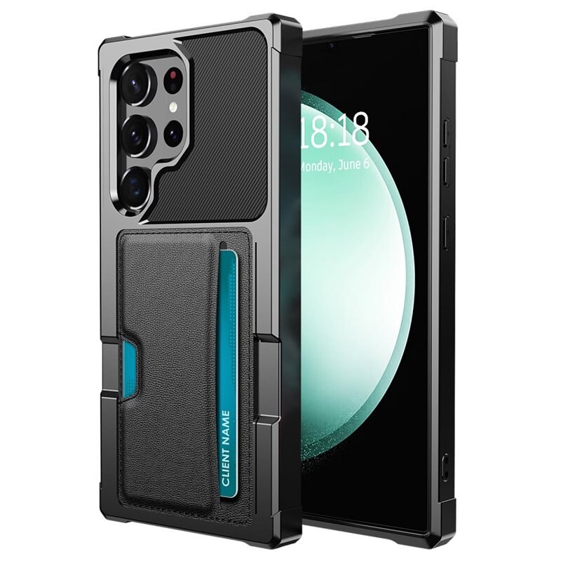 Tough Card Case Samsung Galaxy S25 Ultra svart - Ekstra støtsikkert deksel med lett tilgjengelig kortlomme for mobiltelefon