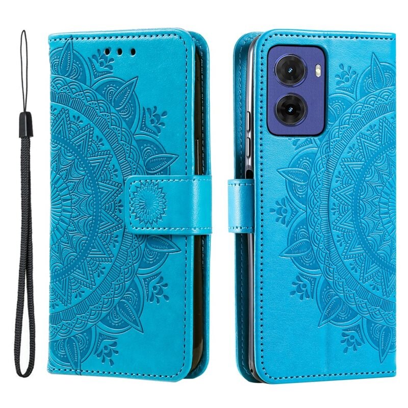 Lærveske Mandala Motorola Moto G05 blå - Fint lommeboketui med mønster