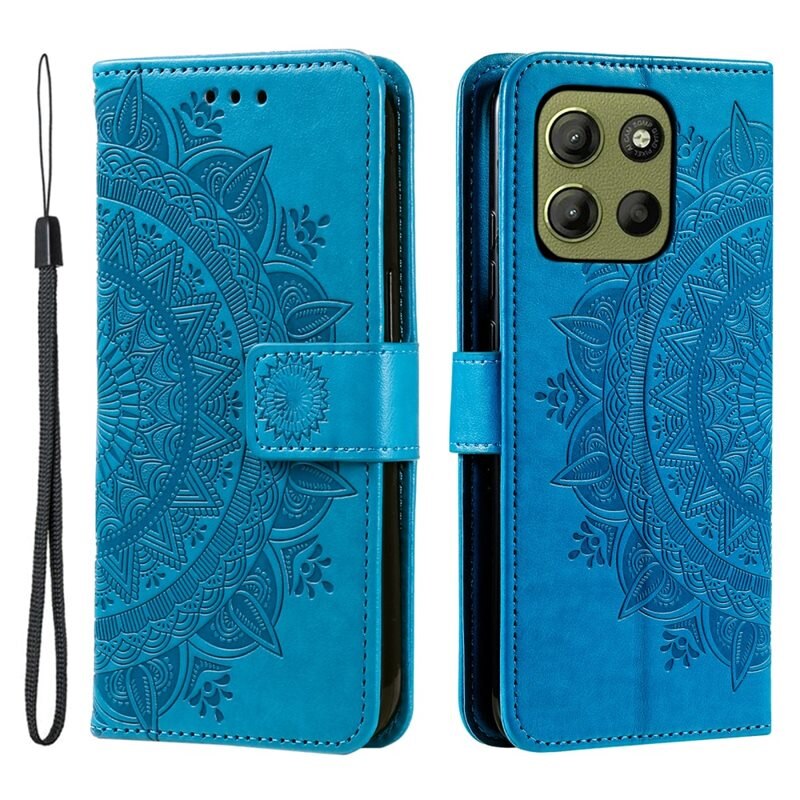 Lærveske Mandala Motorola Moto G15 Power blå - Fint lommeboketui med mønster