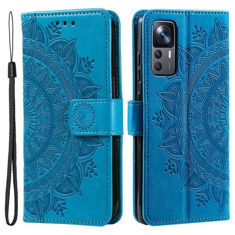 Lærveske Mandala Xiaomi 12T/12T Pro blå - Fint lommeboketui med mønster