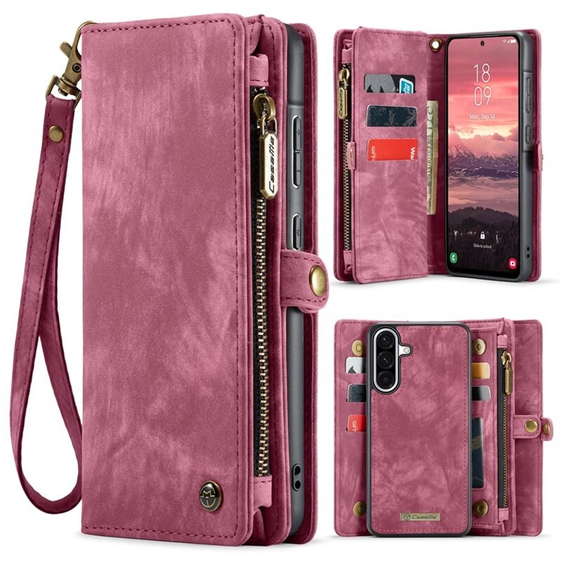 CaseMe Multi-slot Lommeboksetui Samsung Galaxy A56 Rød - Mobildeksel med ekstra mange kortplasser - Kortholder
