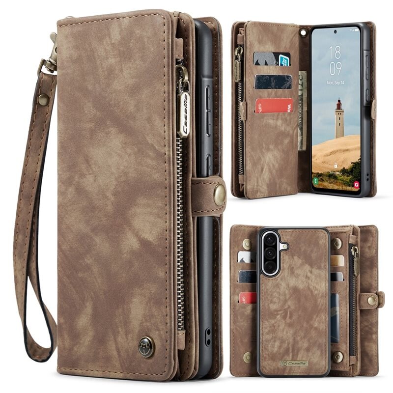 CaseMe Multi-slot Lommeboksetui Samsung Galaxy A56 Brun - Mobildeksel med ekstra mange kortplasser - Kortholder