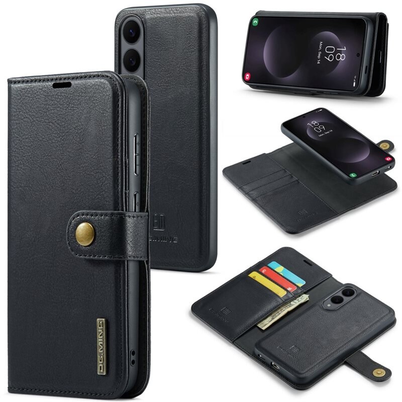 DG.MING Magnet Wallet Samsung Galaxy S25 Edge Black - Stilrent lær-etui med avtagbart magnetisk deksel