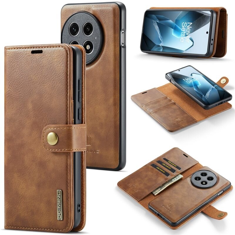 DG.MING Magnet Wallet OnePlus 13 Cognac - Stilrent lær-etui med avtagbart magnetisk deksel