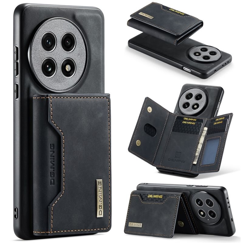 DG.MING Magnetic Card Slot Case OnePlus 13 Svart - Praktiskt lær-etui med avtagbar lommebok og stativfunksjon