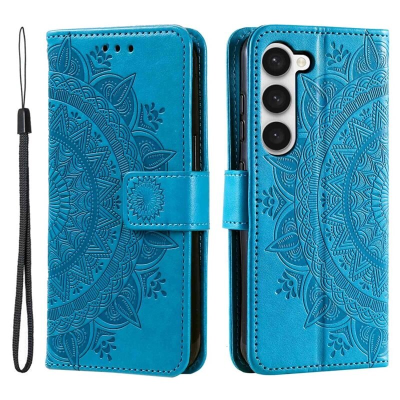 Lærveske Mandala Samsung Galaxy S23 blå - Fint lommeboketui med mønster