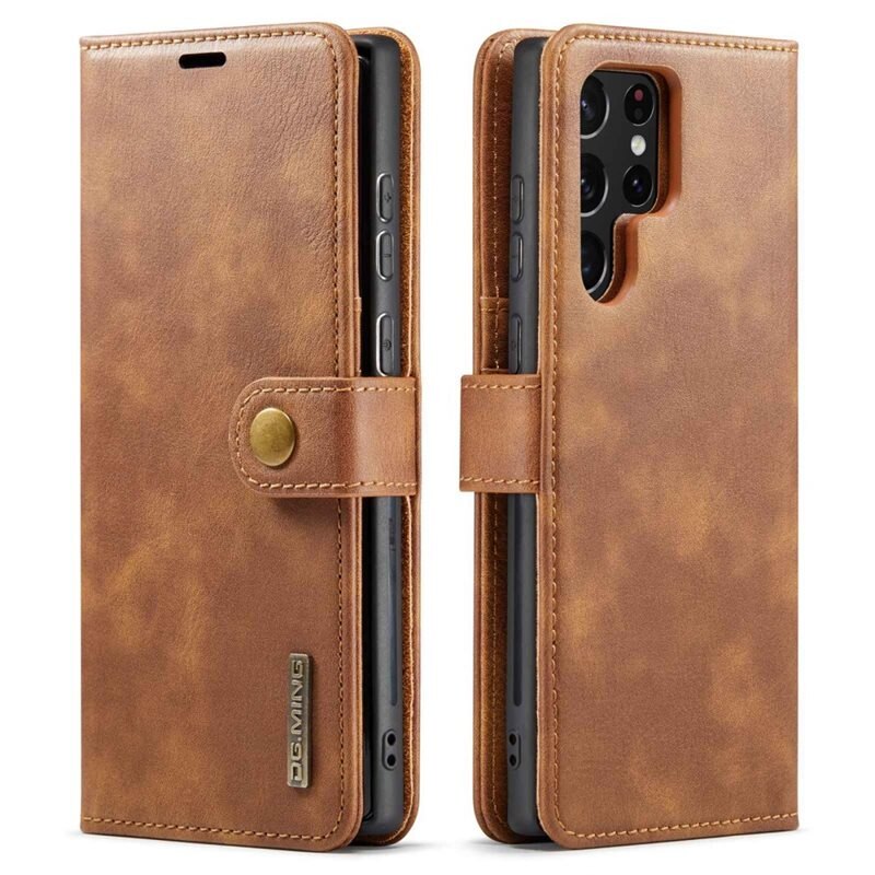 DG.MING Magnet Wallet Samsung Galaxy S23 Ultra Cognac - Stilrent lær-etui med avtagbart magnetisk deksel
