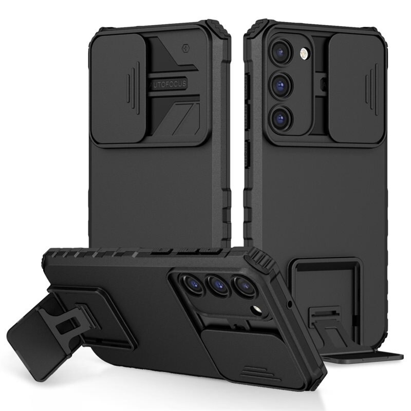 Samsung Galaxy S23 Kickstand Deksel kamerabeskyttelse Svart - Kamerahull og utfellbart støtte