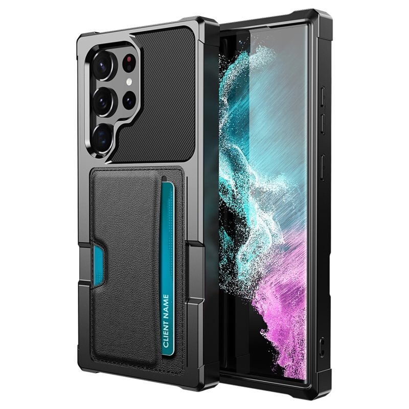 Tough Card Case Samsung Galaxy S23 Ultra svart - Ekstra støtsikkert deksel med lett tilgjengelig kortlomme for mobiltelefon
