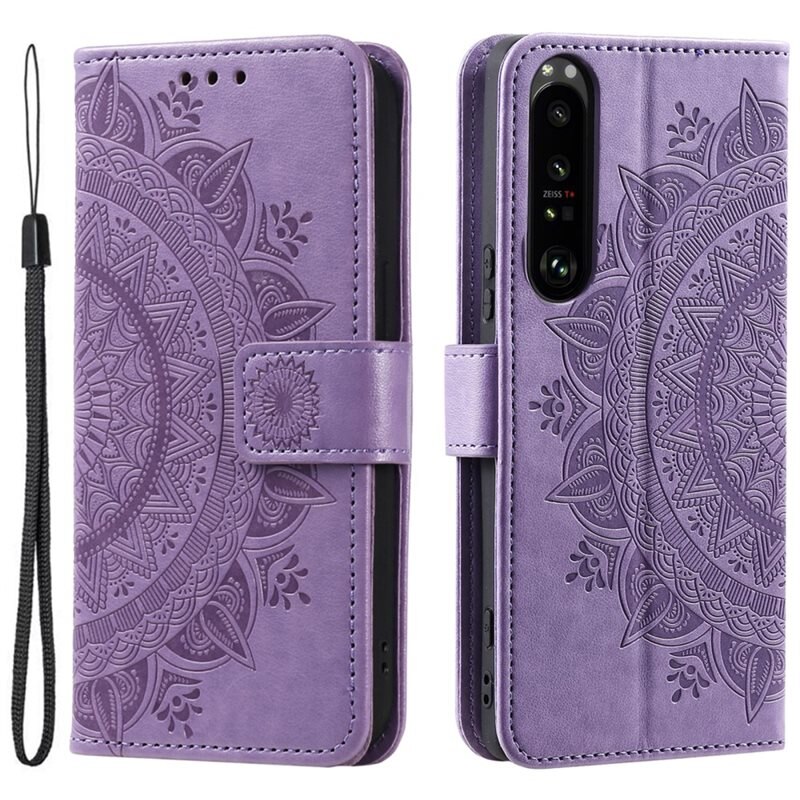 Lærveske Mandala Sony Xperia 1 V lilla - Fint lommeboketui med mønster