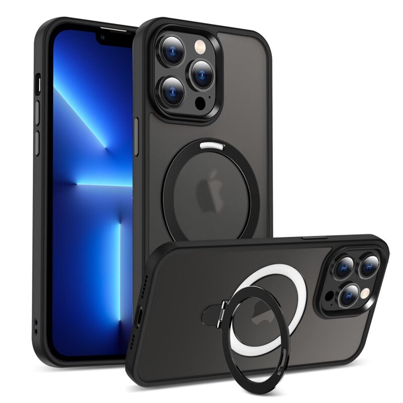 Hybriddeksel Magnetic Ring iPhone 12/iPhone 12 Pro Svart - Stilfullt deksel med uttrekkbar magnetisk ring