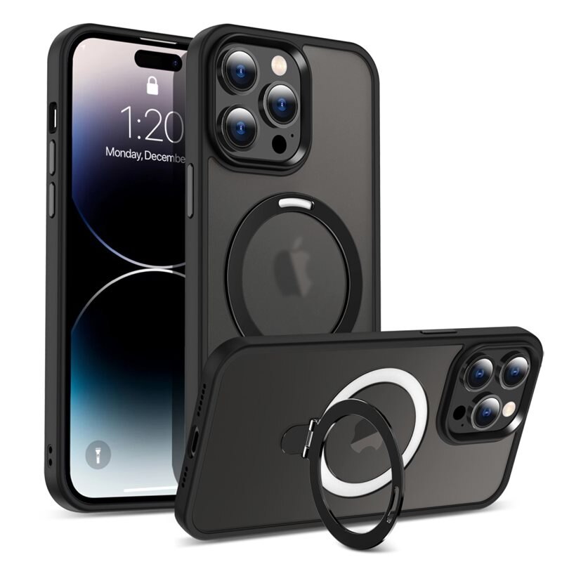 Hybriddeksel MagSafe Ring iPhone 14 Pro Svart - Stilfullt deksel med uttrekkbar magnetisk ring