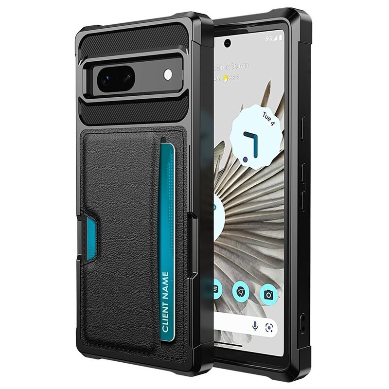Tough Card Case Google Pixel 7a svart - Ekstra støtsikkert deksel med lett tilgjengelig kortlomme for mobiltelefon