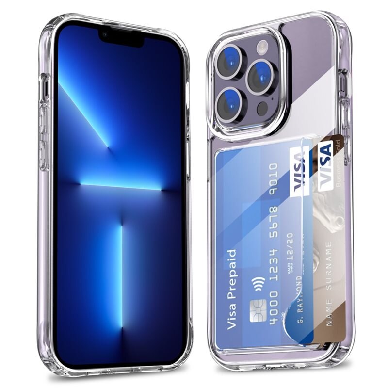Hybriddeksel Kortholder iPhone 12 Pro Max Gjennomsiktig - Praktiskt deksel med kortlomme