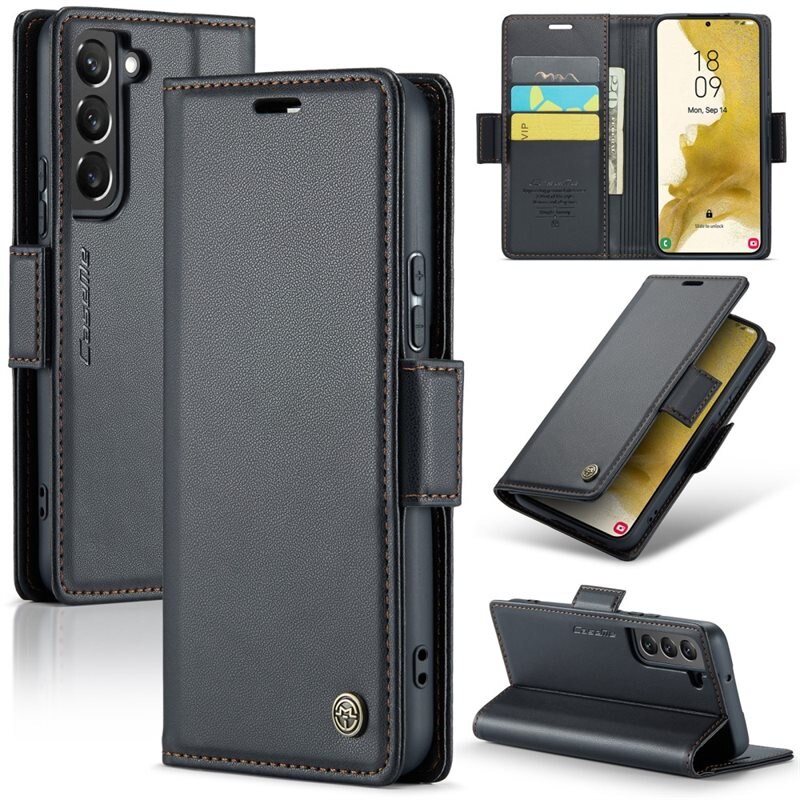 CaseMe RFID blocking Slim Lommebokveske Samsung Galaxy S22 Svart - Tynt mobildeksel med lommebok og RFID-beskyttelse