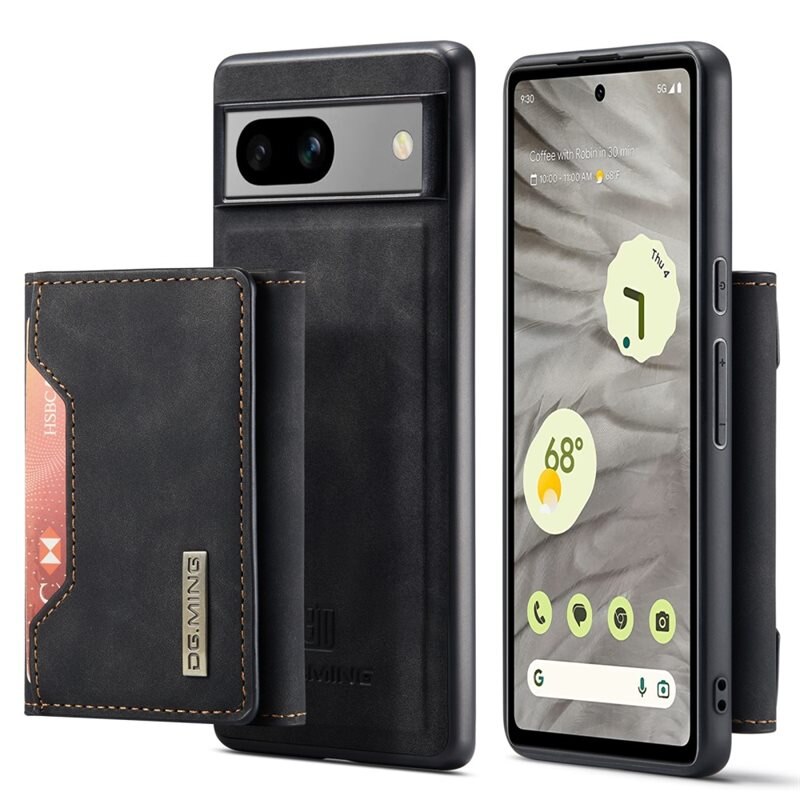 DG.MING Magnetic Card Slot Case Google Pixel 7a Svart - Praktiskt lær-etui med avtagbar lommebok og stativfunksjon