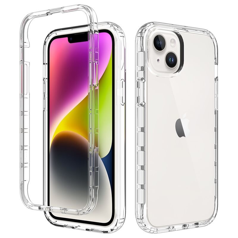 Full Cover Deksel iPhone 15 Plus Gjennomsiktig - Heldekkende mobildeksel i to lag