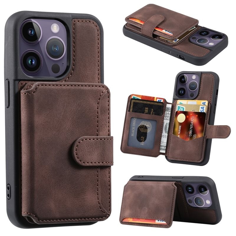 RFID blocking Multi-slot Deksel iPhone 15 Pro Max brun - Deksel med innebygd lommebok, RFID-beskyttelse