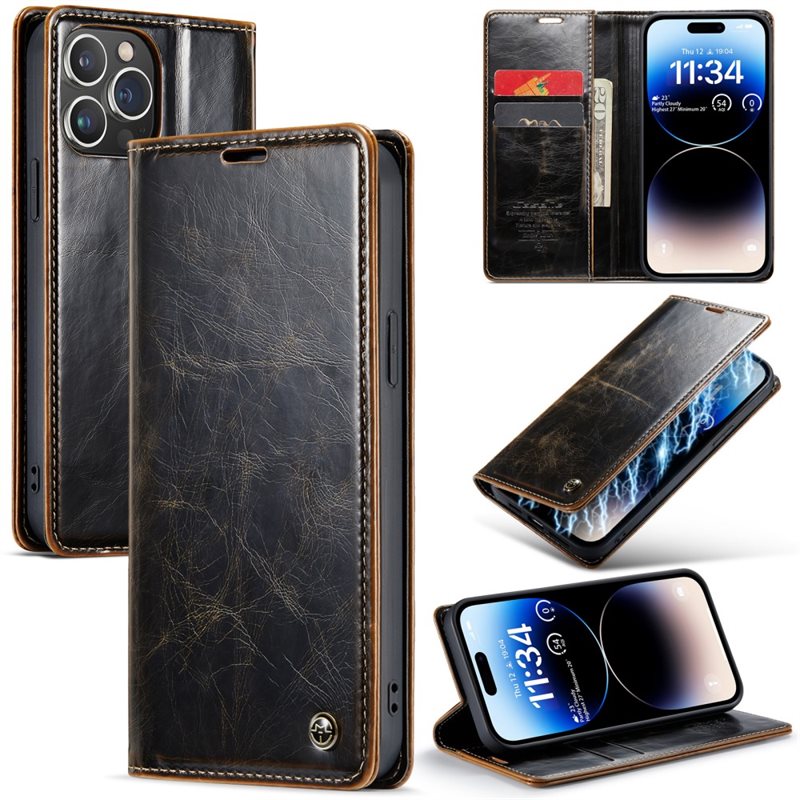 CaseMe Leather Wallet iPhone 15 Pro Max brun