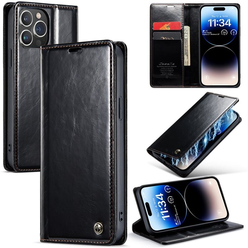 CaseMe Leather Wallet iPhone 15 Pro Max svart